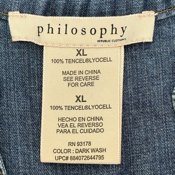 Philosophy 100% Tencel Lyocell Chambray Lace up Front Detail Dress XL Pockets - Picture 7 of 13